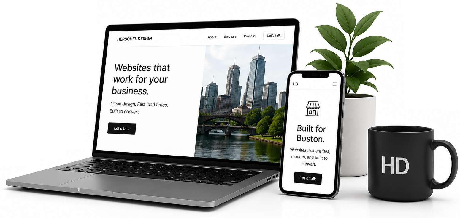 Herschel Design website mockup on laptop and phone